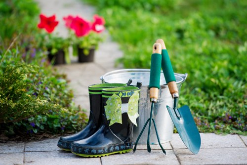Landscaping team preparing a safe outdoor project in Sanderstead